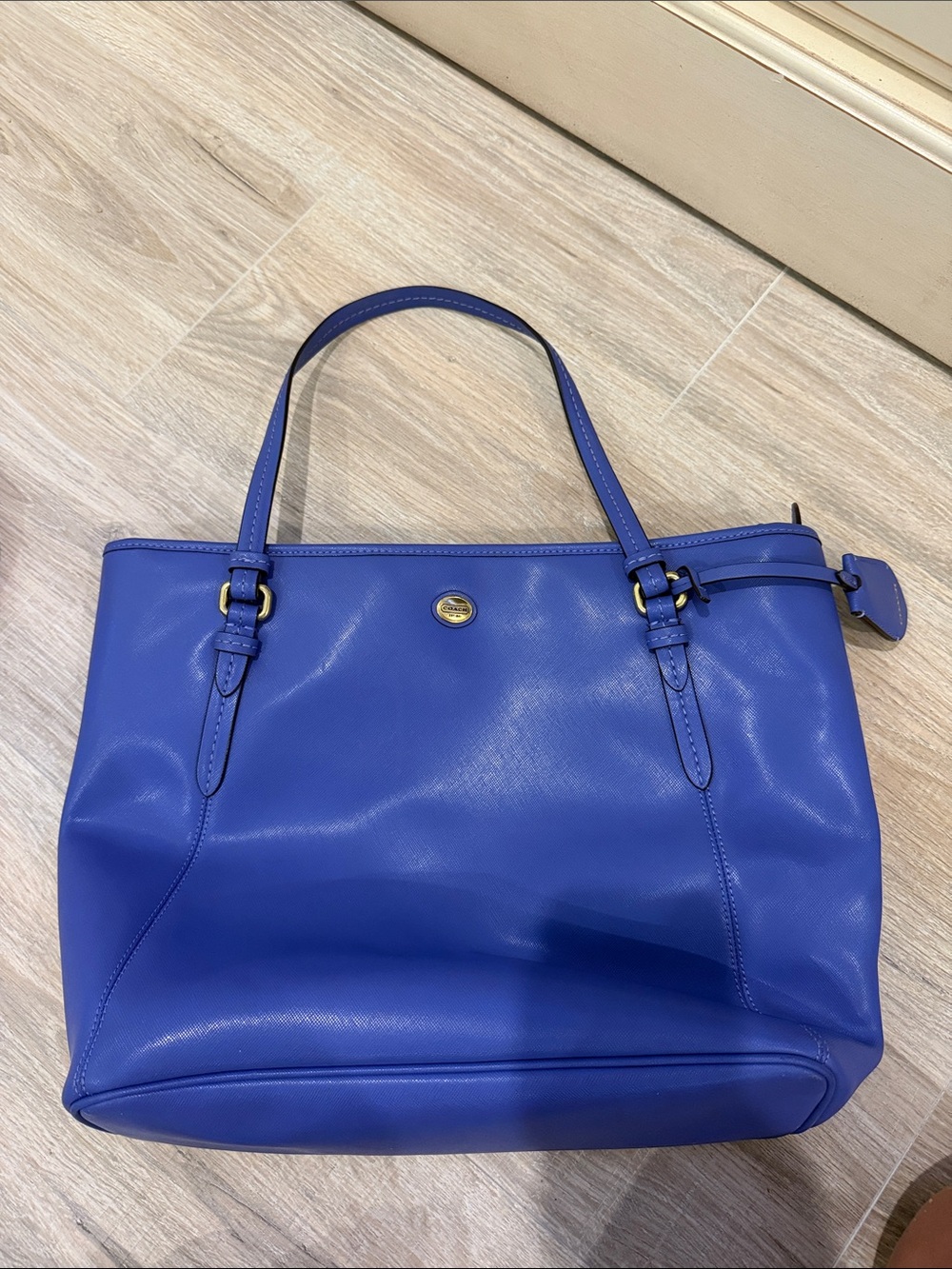 Coach Royal Blue Leather Tote with Gold-Tone Accent
